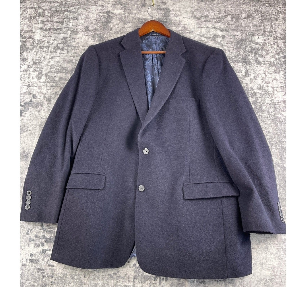 Turnbury‎ Mens 46L Navy Blue 100% Camel Hair Blazer Paisley Lining Sport Coat